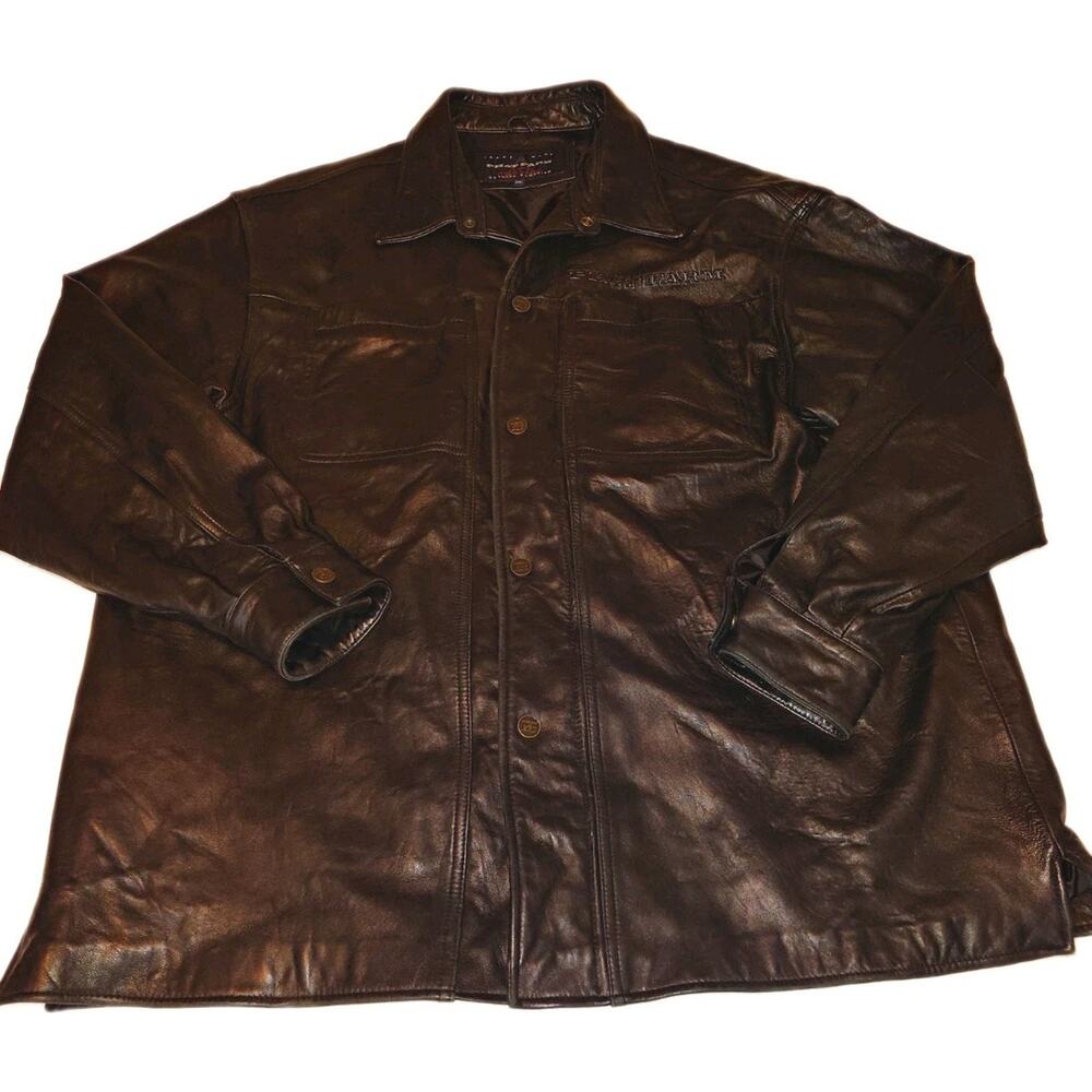 Vintage Phat Farm Men's Genuine Leather Jacket Black 2XL Luxury Soft Unique